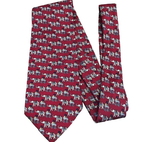 Brooks Elephant Print Necktie Trunk Up Pure Silk Made in USA EUC Circus Tie - Picture 1 of 4